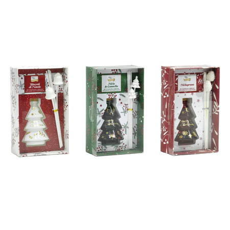 Set Diffusore Di Fragranza Per Ambiente Forma Albero Natalizio Da 80ml Con 6 Bastoncini