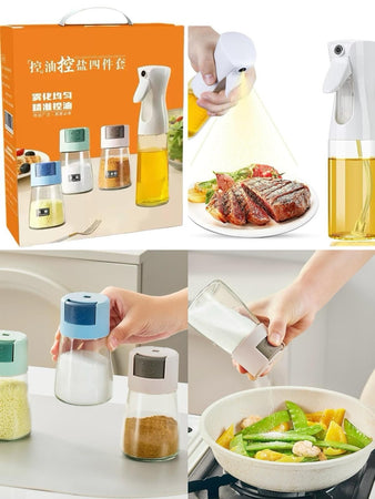 Set Dispenser Spray Per Olio Con 3 Contenitori Dosatore Per Condimenti Spezie Sale Cucina