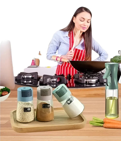 Set Dispenser Spray Per Olio Con 3 Contenitori Dosatore Per Condimenti Spezie Sale Cucina