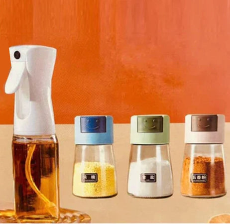 Set Dispenser Spray Per Olio Con 3 Contenitori Dosatore Per Condimenti Spezie Sale Cucina