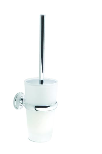 METAFORM - PORTA SCOPINO PER WC DA PARETE EOS 794 - VETRO SATINATO OPACO E ACCIAIO CROMATO