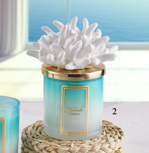 Candela artigianale Melaverde Tropicana in porcellana bicolore bianca anemone, bomboniera elegante con scatola