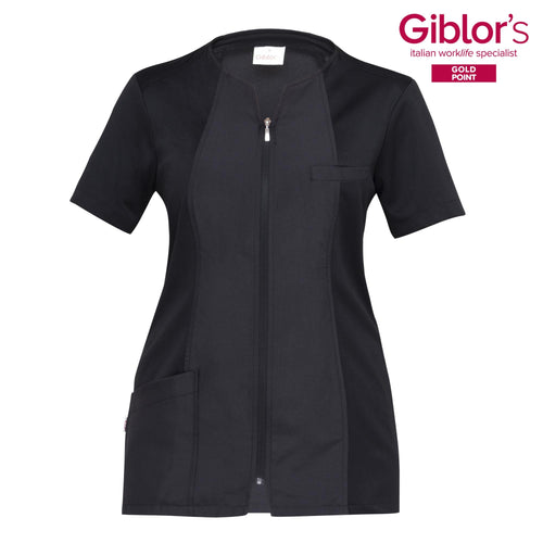 Casacca Donna Nicole Nero Manica Corta Microfibra Zip Lunga Superleggera Casacca Parrucchiera Antistiro Antibatterica
