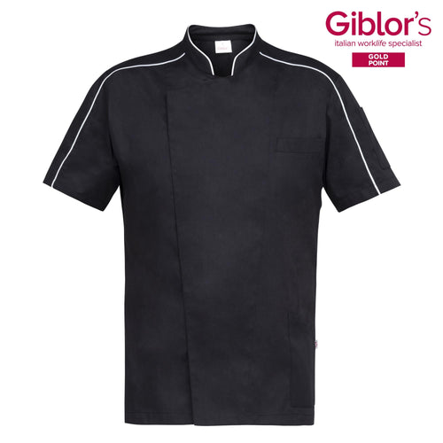 Casacca Uomo Valerio Manica Corta Nero Tessuto Leggero Casacca Dentista Giacca Chef Leggera