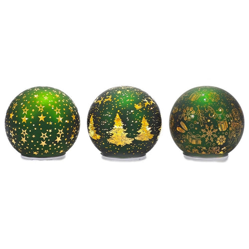 Decorazione Natalizia Luminosa A Led Bianco Caldo In Vetro Soffiato Verde H15cm Rotante