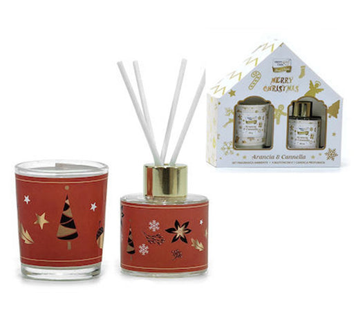 Set Diffusore Fragranza Per Ambiente Natalizio 40 Ml Con 4 Bastoncini Candela Profumata