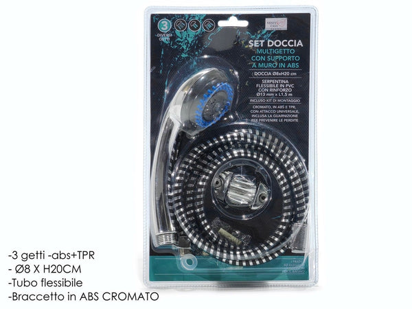 Set Doccia Doccetta Multigetto 3 Getti Con Supporto Muro Tubo Flessibile 1.5mt Universale