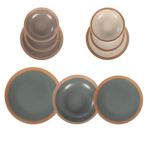 Set Servizio Di Piatti In Stoneware 18 Pz Da Tavola Design Classico Elegante Con Bordo