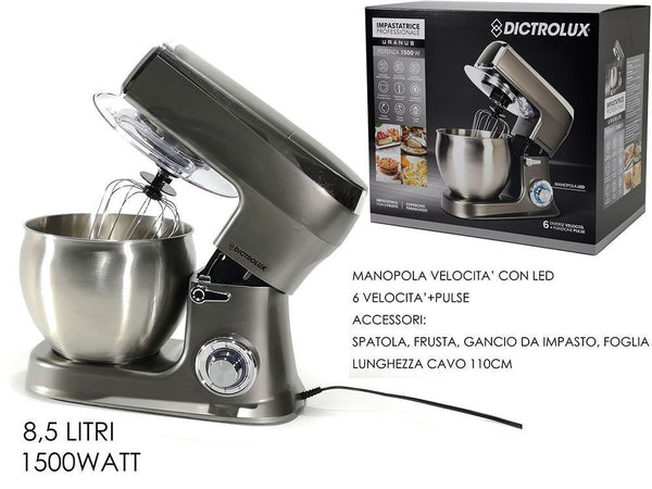 Impastatrice Planetaria Professionale Ciotola 8,5lt 1500w 6 Velocità + Pulse Manopola Led