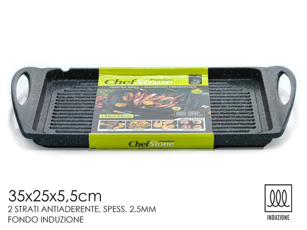 Piastra Grill Con 2 Manici Fondo A Induzione 2 Strati Antiaderenti Con Superficie Rigata