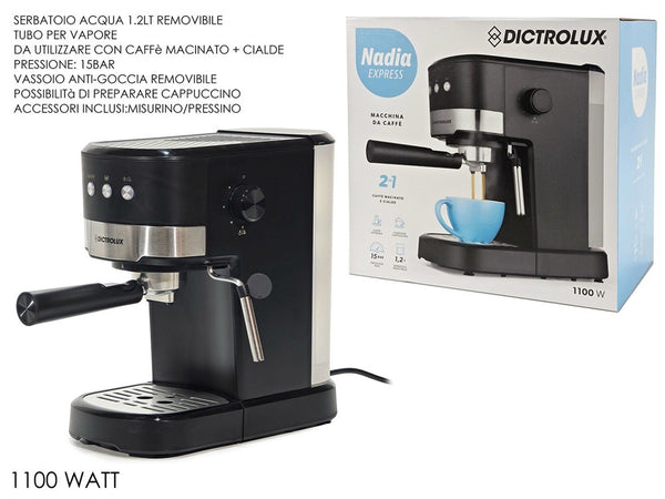 Macchina Da Caffè Macinato O Cialde Espresso 2in1 1100w 15 Bar Serbatoio 1,2lt Rimovibile