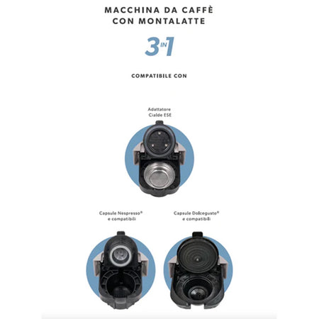 Macchina Da Caffè Con Montalatte 3 In 1 1350w Multifunzione Adattatori Per Capsule Cialde