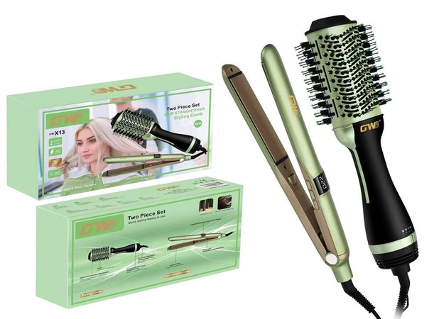 Set Piastra + Spazzola Rotante Ioni 2in1 Professionale Per Styling Capelli Multifunzione