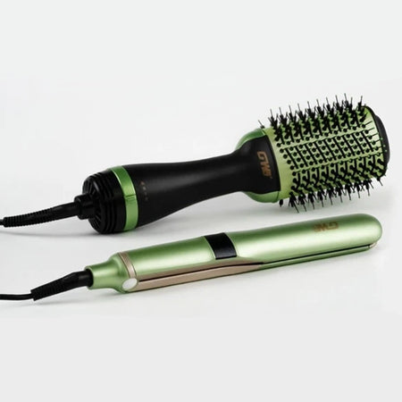 Set Piastra + Spazzola Rotante Ioni 2in1 Professionale Per Styling Capelli Multifunzione