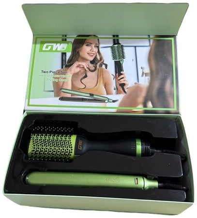 Set Piastra + Spazzola Rotante Ioni 2in1 Professionale Per Styling Capelli Multifunzione