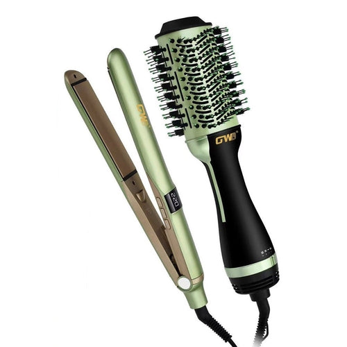 Set Piastra + Spazzola Rotante Ioni 2in1 Professionale Per Styling Capelli Multifunzione