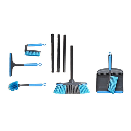 Set Pulizia Casa 6 Pz Con Paletta Spazzola Spazzolone Spazzolina Piatti Tergivetro Scopa