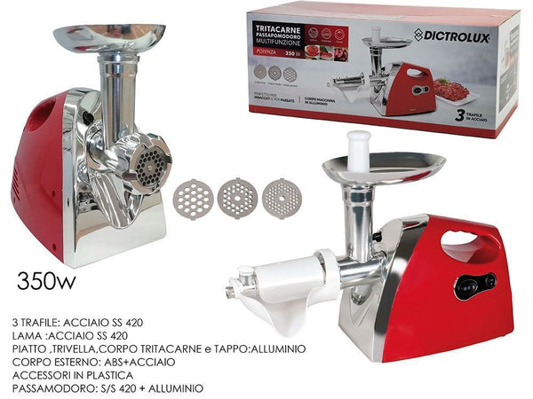 Tritacarne Passapomodoro Multifunzione 350 Watt 3 Trafile In Acciaio Per Insaccati Passate