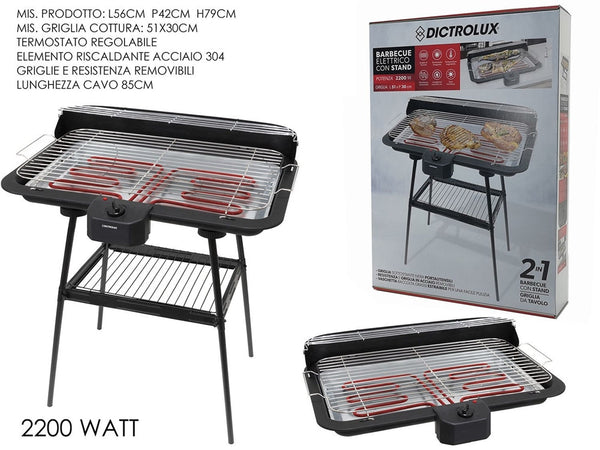 Barbecue Elettrico Con Stand Griglia Da Tavolo 2in1 2200w Termostato Regolabile Grigliata
