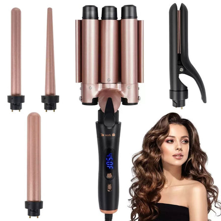 Set 5in1 Piastra Capelli 3 Coni Arricciacapelli Lisci Onde Ceramica Riscaldamento Rapido