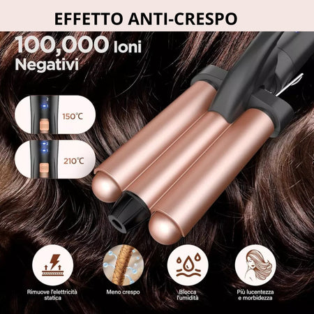 Set 5in1 Piastra Capelli 3 Coni Arricciacapelli Lisci Onde Ceramica Riscaldamento Rapido