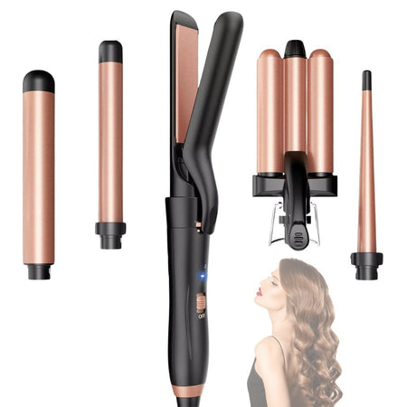 Set 5in1 Piastra Capelli 3 Coni Arricciacapelli Lisci Onde Ceramica Riscaldamento Rapido