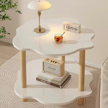 Tavolino Con 2 Ripiani A Forma Di Nuvola Gambe In Legno Elegante Portaoggetti Soggiorno