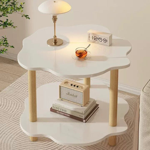 Tavolino Con 2 Ripiani A Forma Di Nuvola Gambe In Legno Elegante Portaoggetti Soggiorno