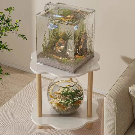 Tavolino Con 2 Ripiani A Forma Di Nuvola Gambe In Legno Elegante Portaoggetti Soggiorno