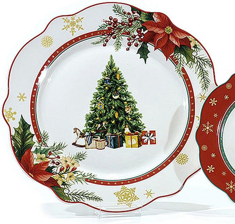 Servizio Di Piatti Natalizi Da 18pz In Porcellana Per Festività Design Ondulato Elegante
