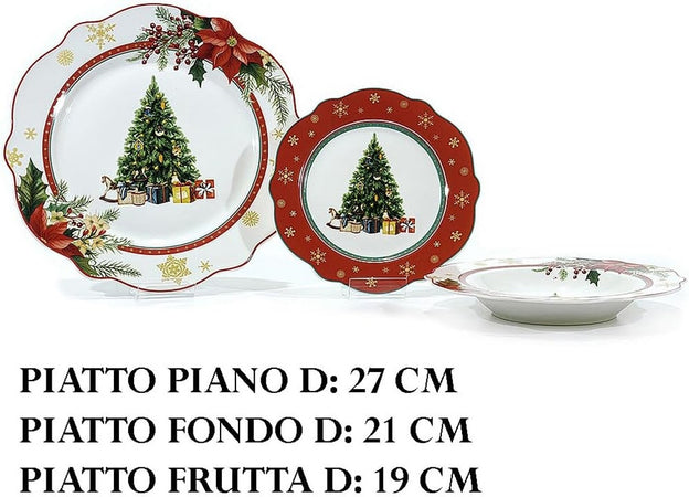 Servizio Di Piatti Natalizi Da 18pz In Porcellana Per Festività Design Ondulato Elegante
