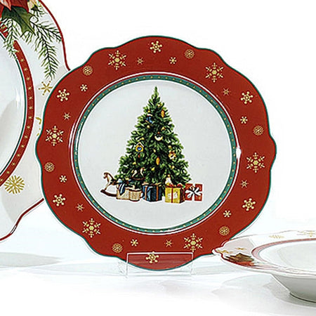Servizio Di Piatti Natalizi Da 18pz In Porcellana Per Festività Design Ondulato Elegante