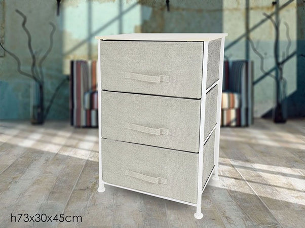 Mobiletto Multiuso Con 3 Cassetti In Tessuto Beige Design Salvaspazio Casa H73x45x30cm