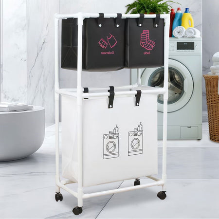 Cesto Portabiancheria Sporca Multifunzione A 2 Strati Con Ruote Carrello Portatile Lavaggi