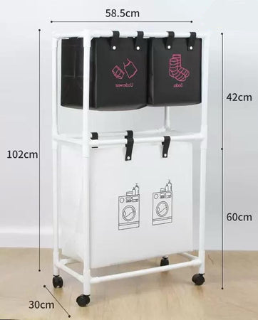 Cesto Portabiancheria Sporca Multifunzione A 2 Strati Con Ruote Carrello Portatile Lavaggi