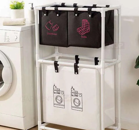 Cesto Portabiancheria Sporca Multifunzione A 2 Strati Con Ruote Carrello Portatile Lavaggi