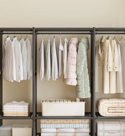 ARMADIO CON RIPIANI BARRA APPENDIABITI IN METALLO MULTIFUNZIONALE PER CAMERA INGRESSO CASA