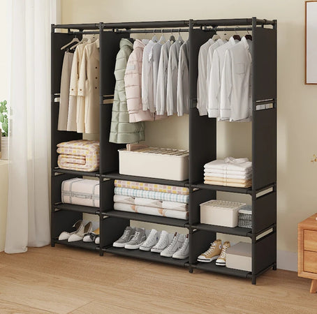 ARMADIO CON RIPIANI BARRA APPENDIABITI IN METALLO MULTIFUNZIONALE PER CAMERA INGRESSO CASA