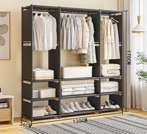 ARMADIO CON RIPIANI BARRA APPENDIABITI IN METALLO MULTIFUNZIONALE PER CAMERA INGRESSO CASA