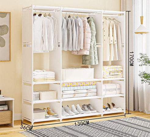 ARMADIO CON RIPIANI BARRA APPENDIABITI IN METALLO MULTIFUNZIONALE PER CAMERA INGRESSO CASA