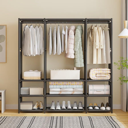 ARMADIO CON RIPIANI BARRA APPENDIABITI IN METALLO MULTIFUNZIONALE PER CAMERA INGRESSO CASA