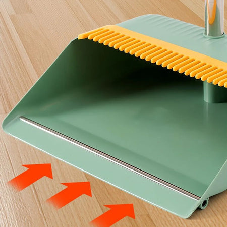 Set Combinato Di Scopa + Paletta Con Denti 2 In 1 Con Manici In Acciaio Per Pulizia Casa