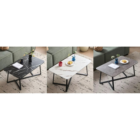 Tavolino Rettangolare Basso Con Piano Effetto Marmo Gambe Incrociate Per Soggiorno Salotto