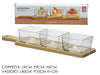Antipastiera Con 3 Ciotole In Vetro Vassoio Base In Bamboo 40x10cm Per Salse Finger Food