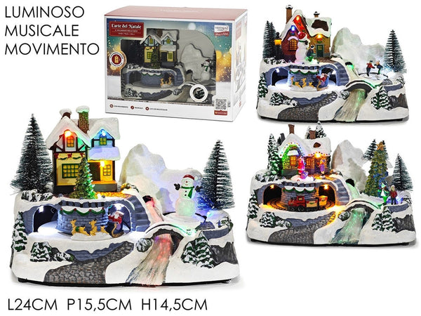 Decorazione Natalizia Scene Villaggio Di Natale Con Luci Led Multicolor Musica Movimento