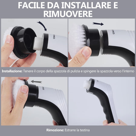 Spazzola Rotante Elettrica Multifunzione 9in1 Ricaricabile Senza Fili Manico Estensibile