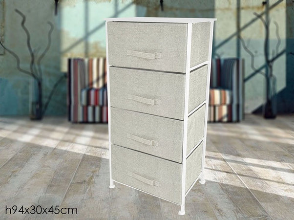 Mobiletto Multiuso Con 4 Cassetti In Tessuto Beige Design Salvaspazio Casa H94x30x45cm