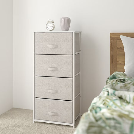 Mobiletto Multiuso Con 4 Cassetti In Tessuto Beige Design Salvaspazio Casa H94x30x45cm