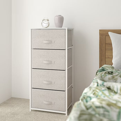 Mobiletto Multiuso Con 4 Cassetti In Tessuto Beige Design Salvaspazio Casa H94x30x45cm