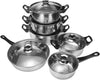 Set Batteria Di Pentole 12pz In Acciaio Inox Ad Induzione Coperchi Con Valvola Sicurezza